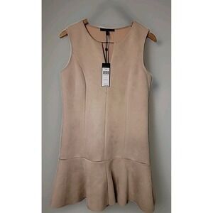 BCBG Max Azria Collection Dress Sz Small Biege Faux Suede Luxury Flounce NWT$168